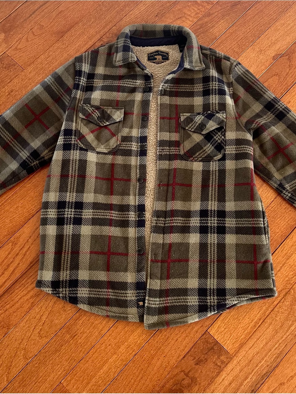 Freedom Foundry Sherpa Lined Flannel Plaid Olive Green Shacket Size Medium - Picture 1 of 10